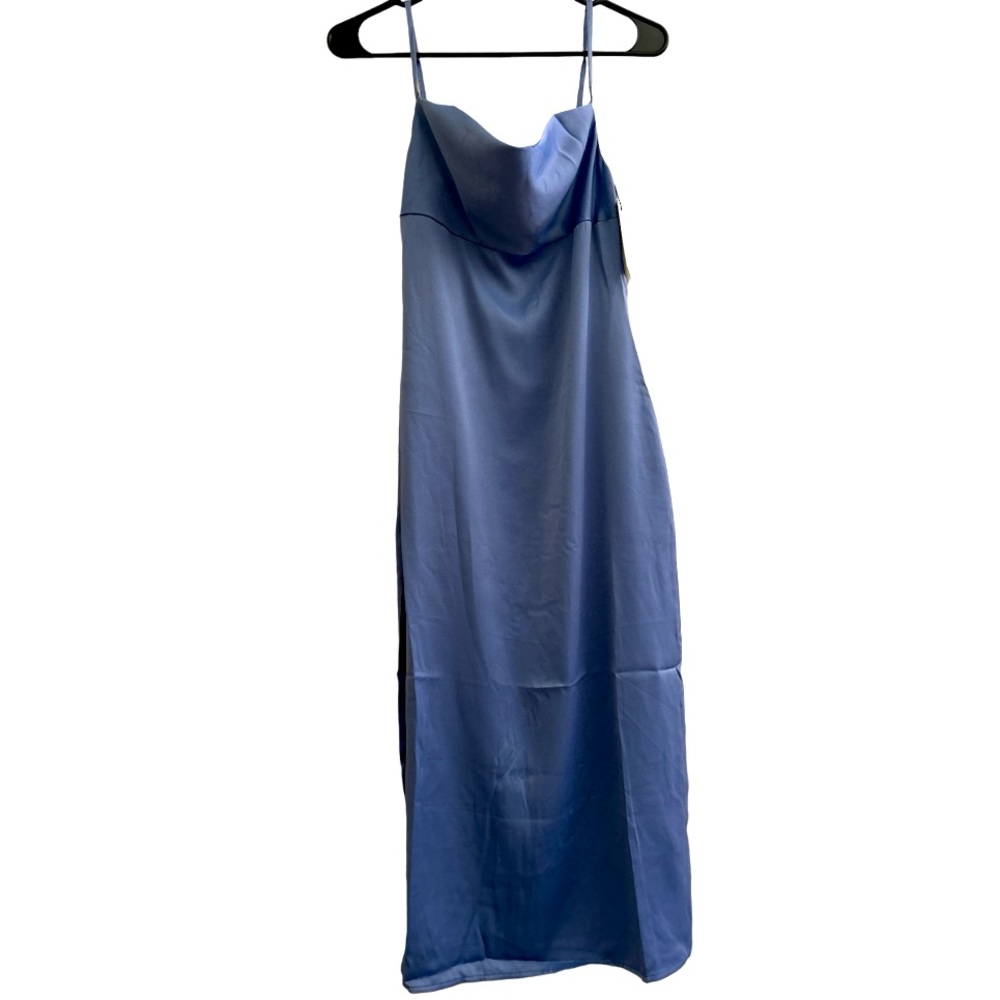We Wore What Satin Charmeuse slate blue midi dress size 2